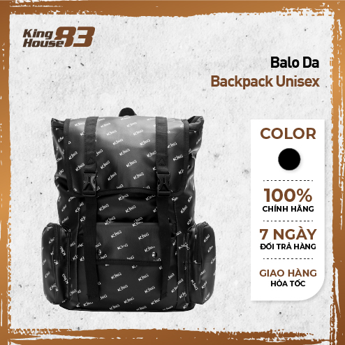 Balo Da Backpack Unisex Chống Nước Balo Backpack King 3-Màu Đen họa tiết