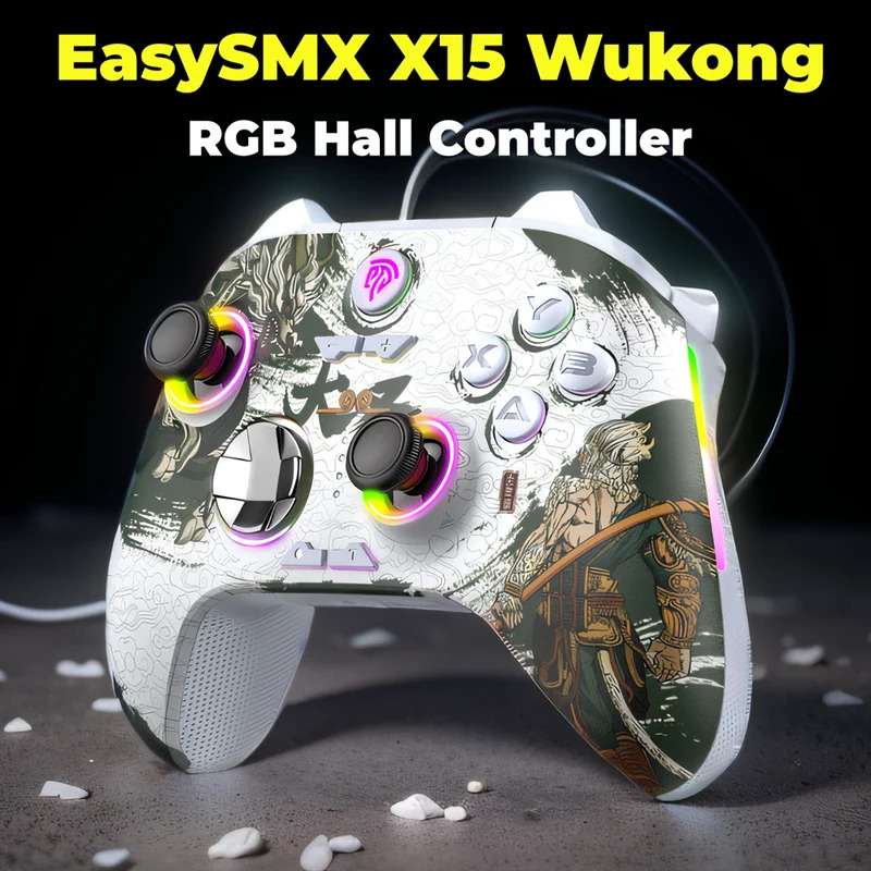EasySMX X15 Wukong Không Dây Gamepad RGB Điều Khiển Tương Thích Với PC/Điện Thoại/TV/Chuyển Đổi/Hơi Nước Màu Đen Huyền Thoại Wukong, RGB Hiệu ứng Hall