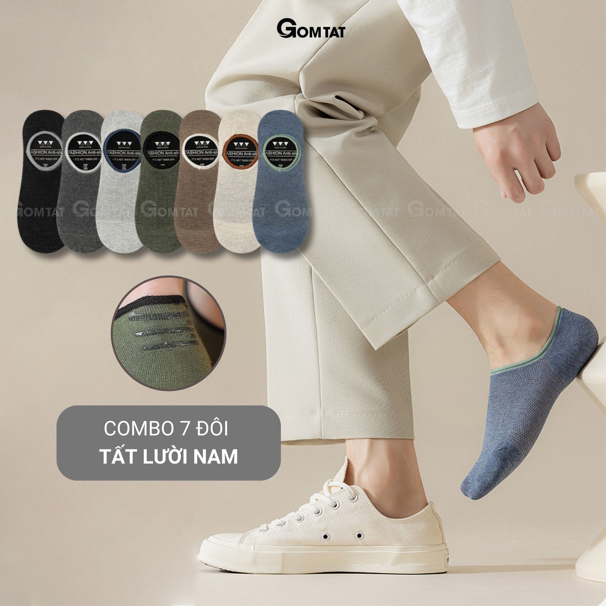  Combo 7 đôi tất lười nam GOMTAT chống tuột gót chất liệu cotton cao cấp mềm mại êm chân kháng khuẩn - MIA-1402-CB7 