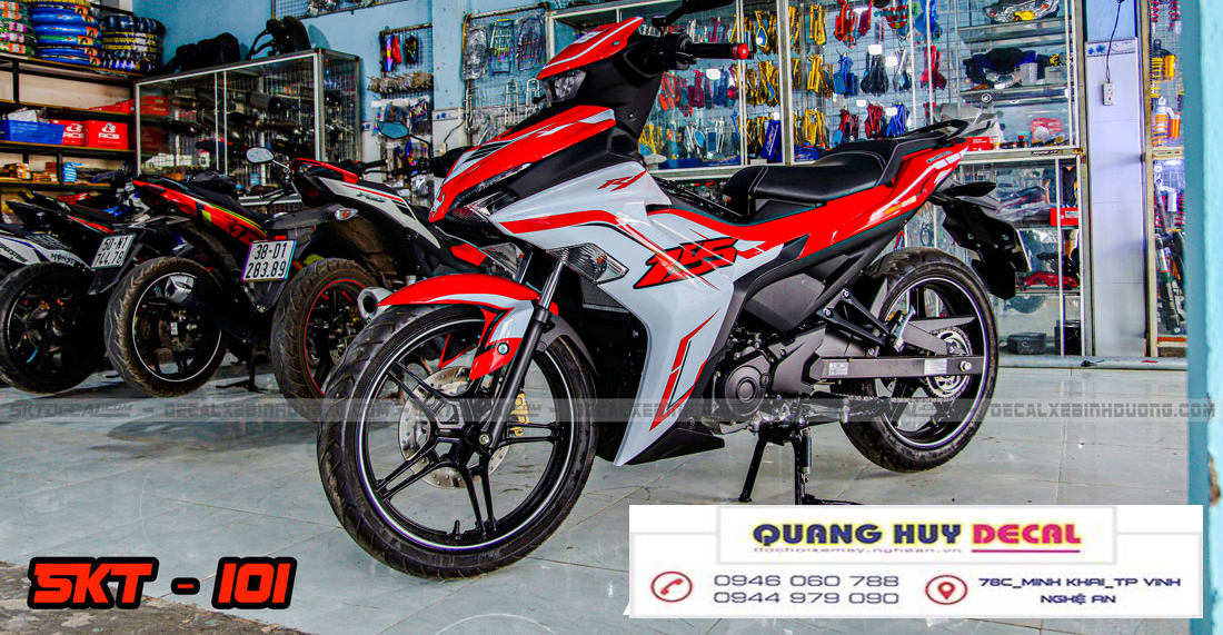 Tem trùm ex 155 trắng đỏ R1, tem exciter 155, team trùm exciter 155, tem xe exciter 155, team trùm ex 155, team xe exciter 155 trắng đỏ