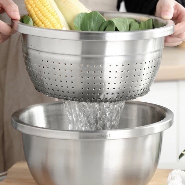 Bộ thau rổ inox 304 loại mờ - Onlycook nhiều kích thước