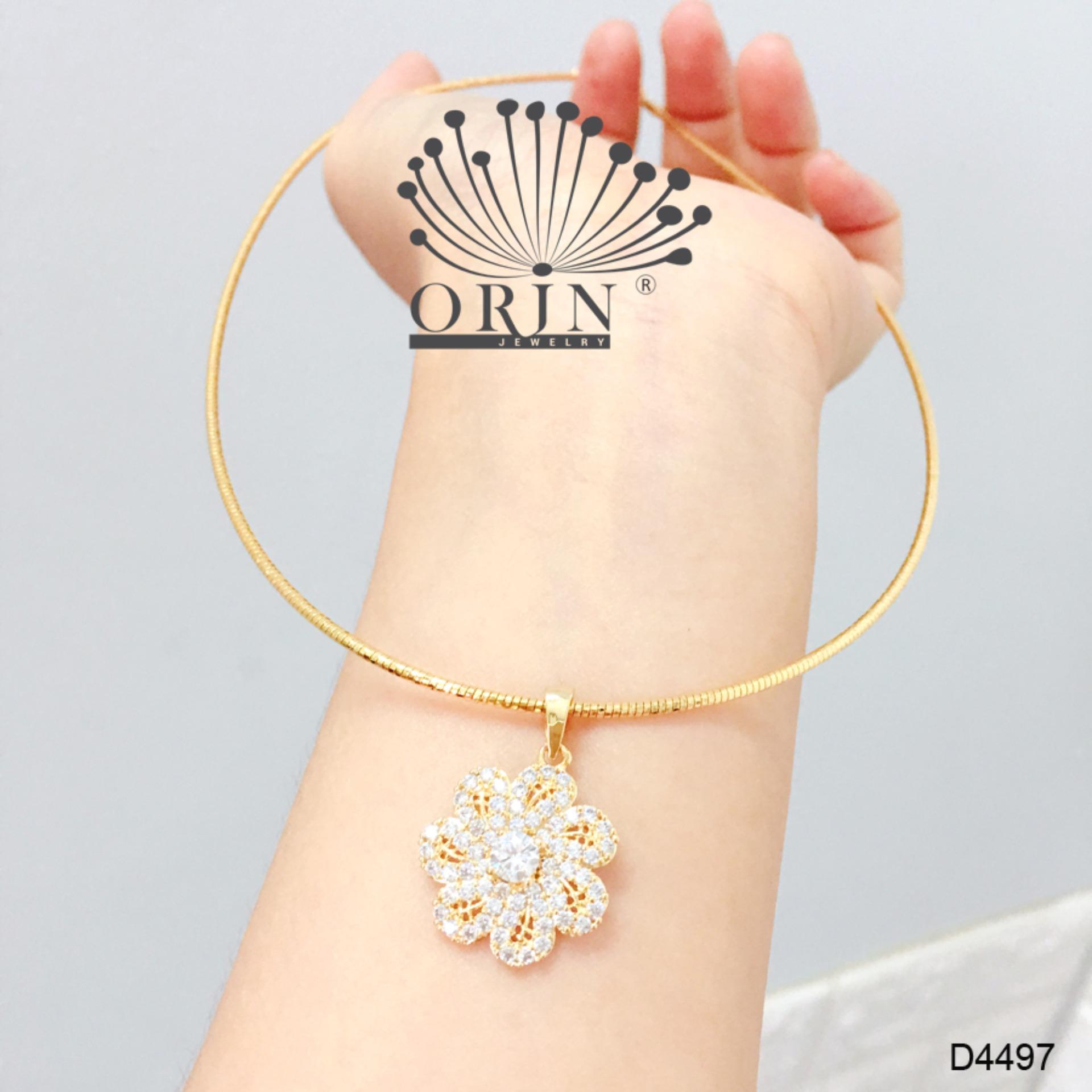 Kiềng dẻo, kiềng cổ nữ dạng nhuyễn mặt hoa mai xoáy 7 cánh tiny đính đá thiết kế cao cấp Orin D4497 - Long Tien