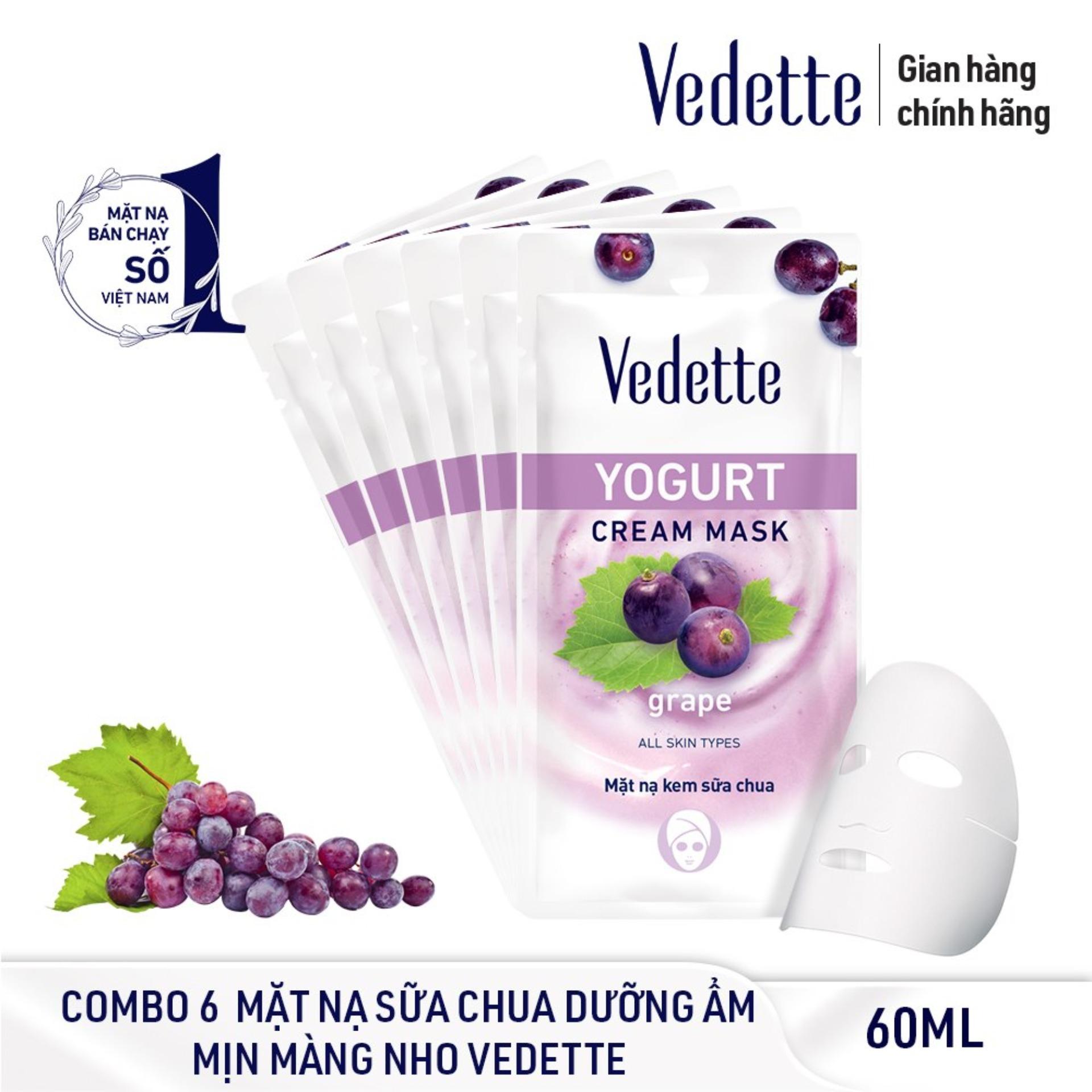 Combo 6 Mặt Nạ Kem Sữa Chua Nho Dưỡng Ẩm Mịn Màng Vedette 10ml x 6