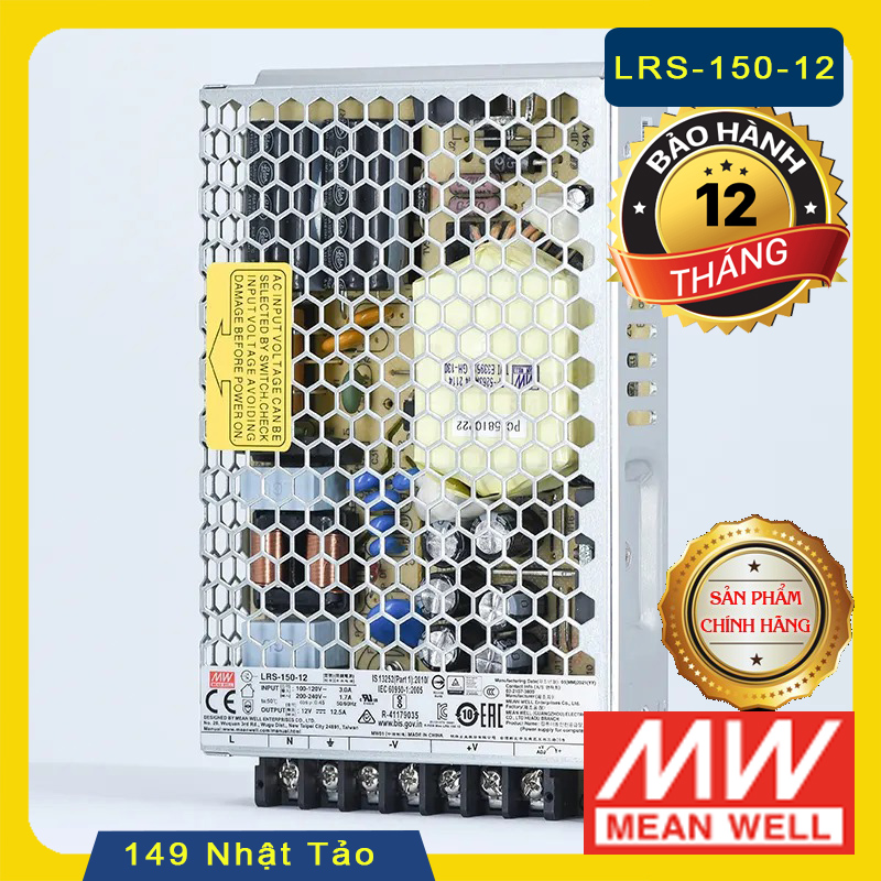 Nguồn Tổ Ong MEAN WELL ( Meanwell) Chính Hãng LRS-150-12 chuyên dùng cho Máy móc công nghiệp tự động hóa, Thiết bị cơ điện, dụng cụ điện tử, Led