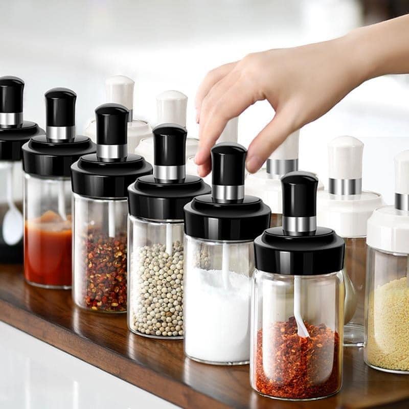 [COMBO 2 HŨ] - LỌ ĐỰNG GIA VỊ, DẦU ĂN, NƯỚC CHẤM BẰNG THỦY TINH TRONG SUỐT KÈM MUỖNG TIỆN LỢI, CHỐNG ẨM CỰC TỐT