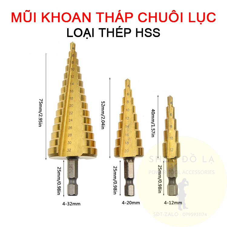 Mũi khoan tháp chuôi lục giác 6.3mm
