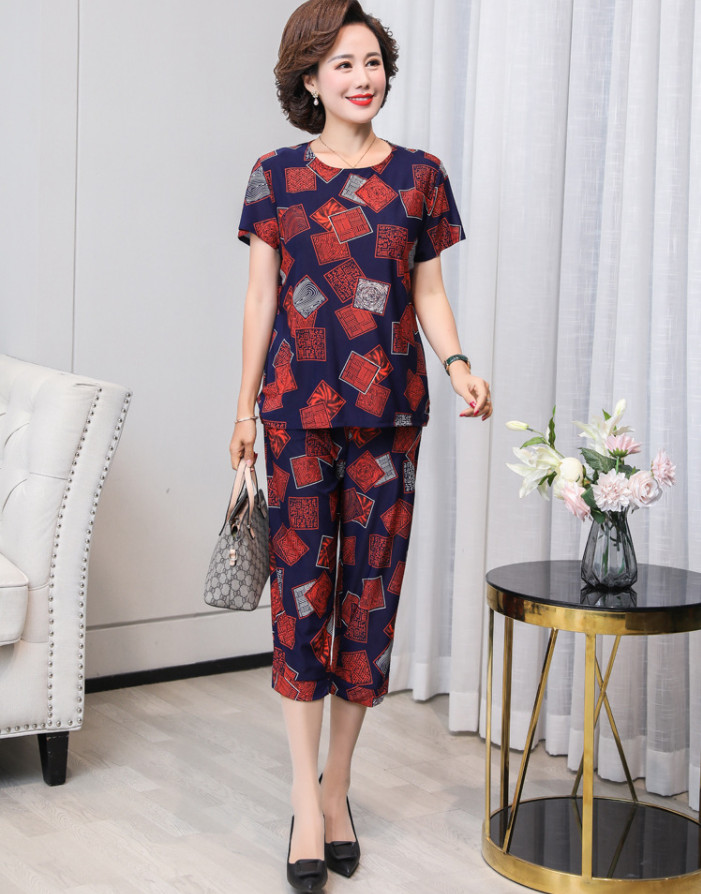 Bộ quần áo trung niên / Bộ đồ mặc nhà cho mẹ / Bộ đồ thun mặc nhà trung niên nữ / Thời trang mặc nhà cho mẹ chất mát