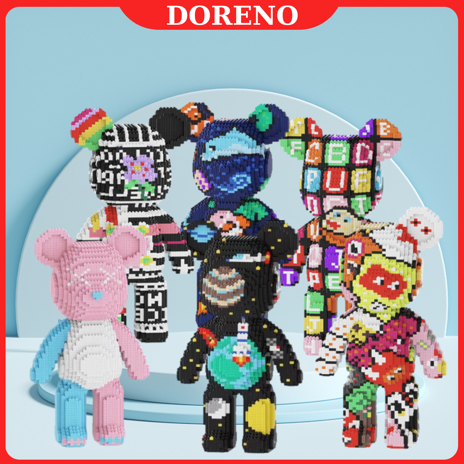 Mô hình gấu bear brick cỡ lớn 33cm, doreno ghép hình tượng gấu bearbrick