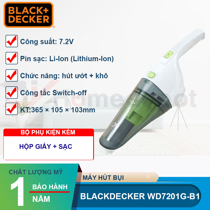 Máy Hút Bụi Cầm Tay Dùng Pin Black & Decker WD7201G-B1 (7.2V)