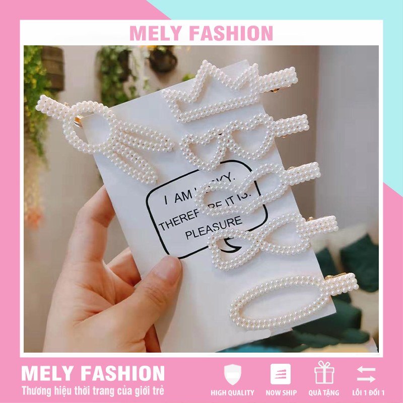 Set 6 kẹp tóc ngọc trai nhân tạo sành điệu phong cách Hàn Quốc thanh lịch nhiều mẫu dễ thương MELY FASHION KT04