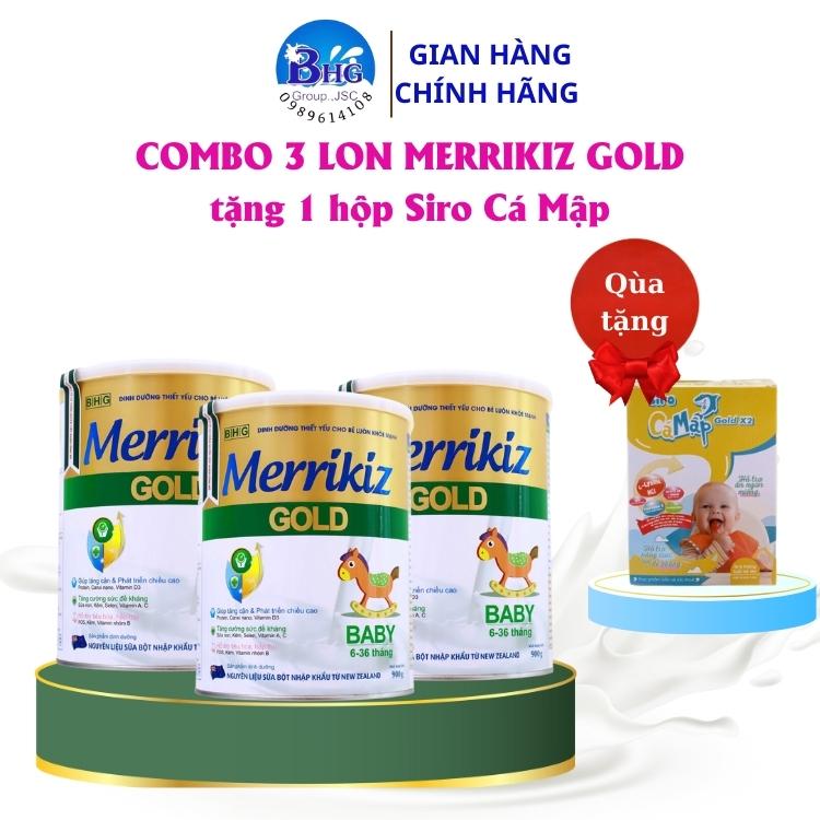 COMBO 3 Lon Sữa Bột Merrikiz BaBy Gold tặng hộp siro CÁ MẬP