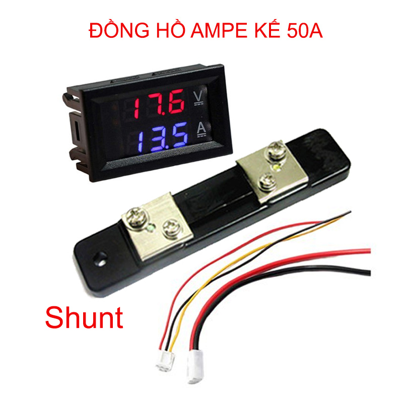 Đông hồ đo Vôn kế 0-100V và Ampe kế 50A bao gồm thanh điện trở đấu nối Shunt