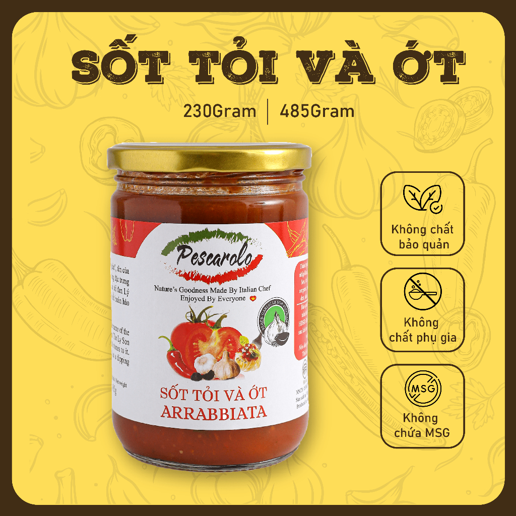 Sốt tỏi & ớt arrabbiata sauce tự nhiên, thơm ngon, thuần chay, sốt pizza, sốt mì ý - spoon it up