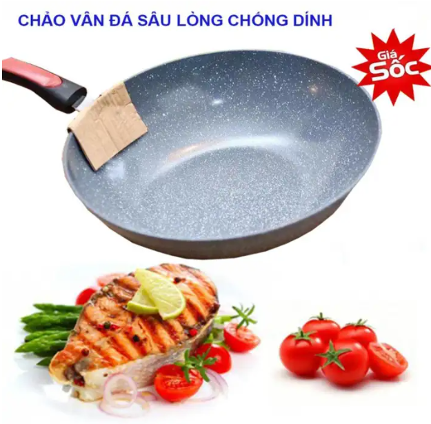 Chảo vân đá chống dính 32cm dùng cho mọi loại bếp: bêp từ, bếp ga