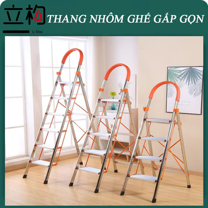 Thang Nhôm Inox Thang nhôm gấp gọn Thiết kế hình chữ X 4 bậc 5 bậc 6 bậc có thể chịu trọng 200kg