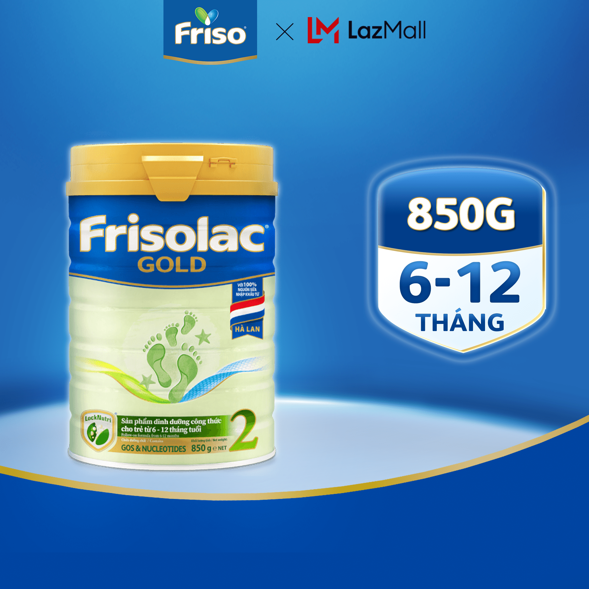 Thùng 12 lon Sữa Bột Frisolac Gold 2 850G/800G cho bé 6-12 tháng tuổi