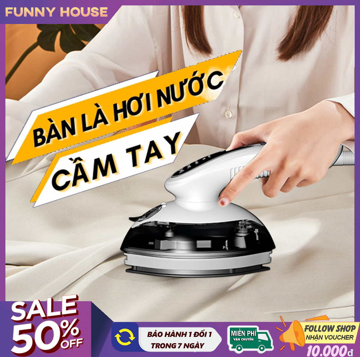 Bàn là ủi hơi nước cầm tay mini công suất 1000W, bàn ủi hơi nước cầm tay gấp gọn tiện lợi - Bảo hành 12 tháng