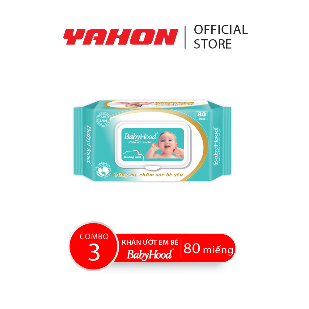Combo 3 bao khăn ướt em bé babyhood không mùi, 80 miếng/bao