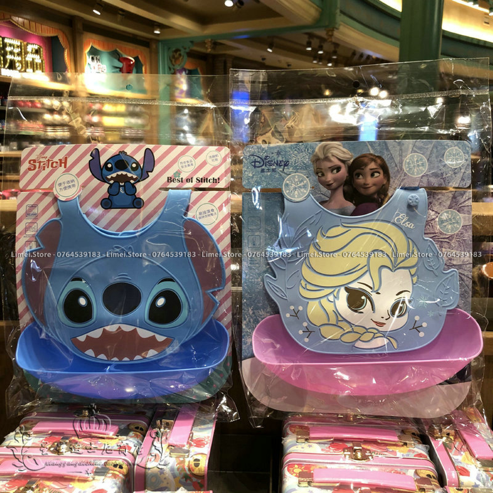 [𝓛𝓲𝓶𝓮𝓲.𝓢𝓽𝓸𝓻𝓮] Khăn yếm ăn dặm silicon hình Mickey Minnie Frozen Car Stitch cho trẻ em bé trai gái