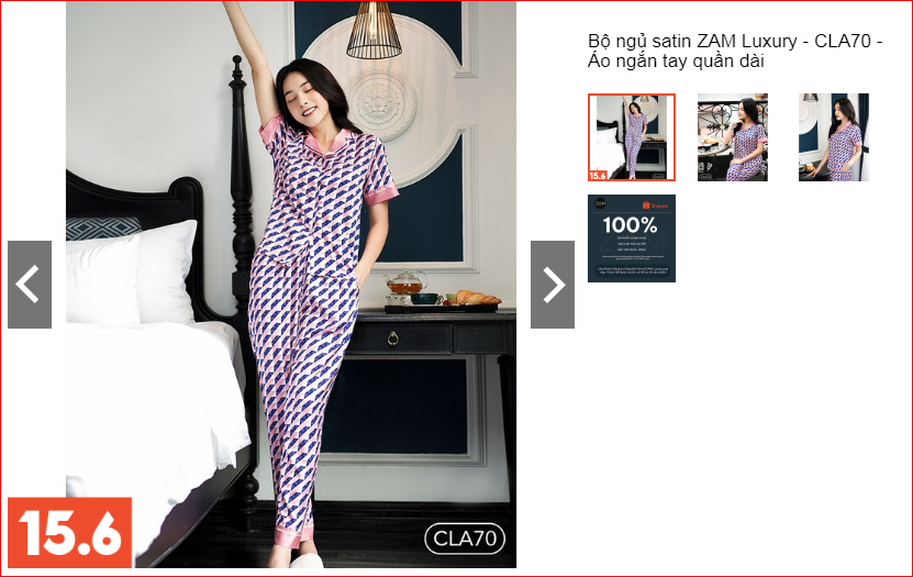 Bộ ngủ satin zam luxury - cla70 - áo ngắn tay quần dài