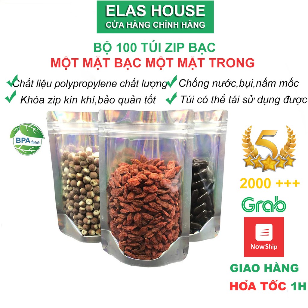1kg túi zip bạc 1 mặt bạc, túi zip bạc đáy đứng đựng thực phẩm cao cấp