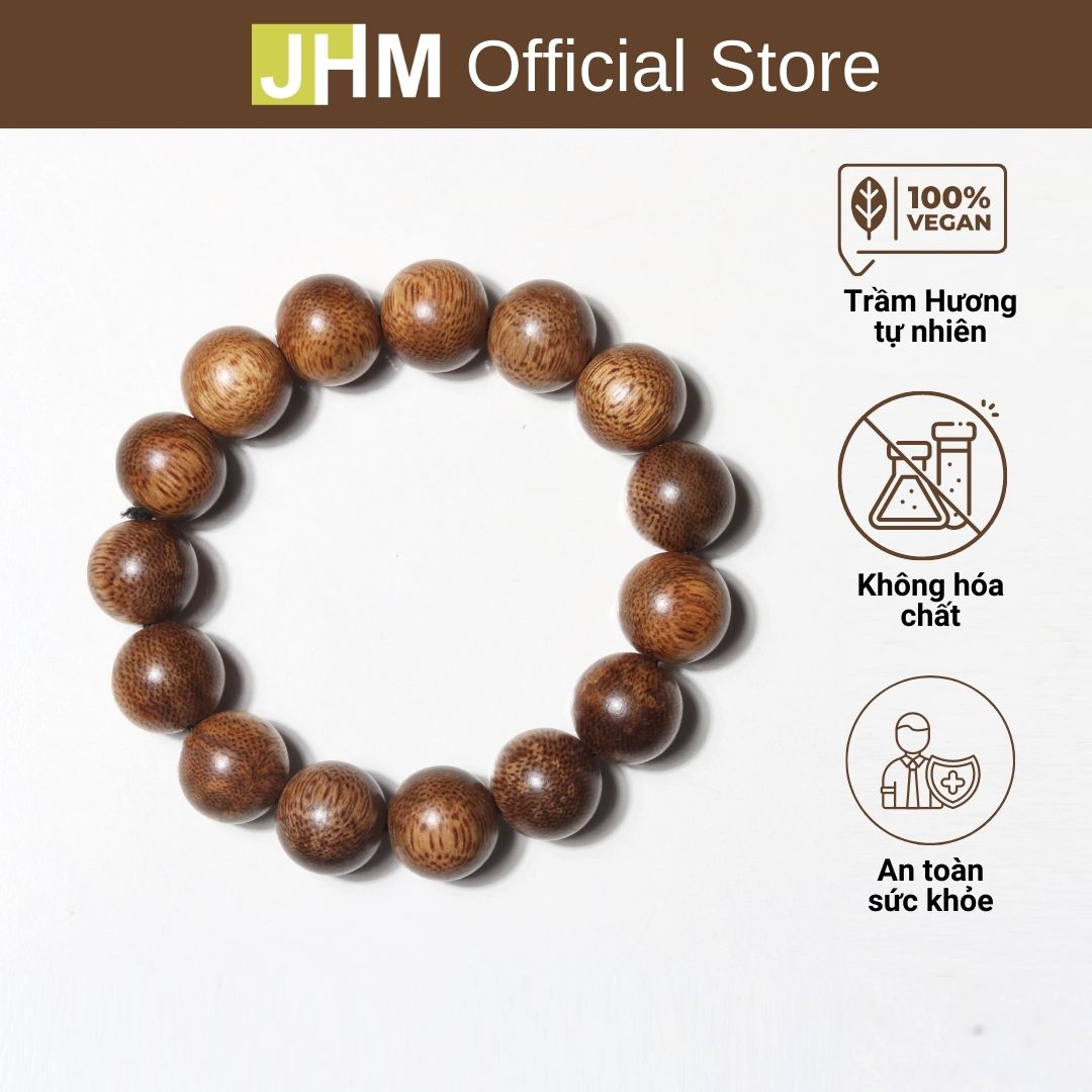 Vòng tay trầm hương phong thủy nam 14ly 15 hạt trầm tóc tự nhiên JHM mang lại may mắn sang trọng cho người đeo
