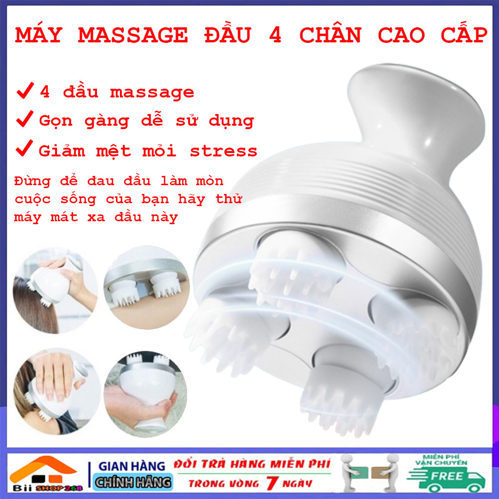 Máy Massage Đầu Cầm Tay 4 Chân Đảo Chiều Xoay 360 Độ Chống Nước Chuẩn IPX7 Hỗ Trợ Mát Xa Đầu Cổ Vai Gáy Và Toàn Thân Giúp Thư Giãn Giảm Mỏi Mệt Lưu Thông Khí Huyết Máy Massage Cầm Tay