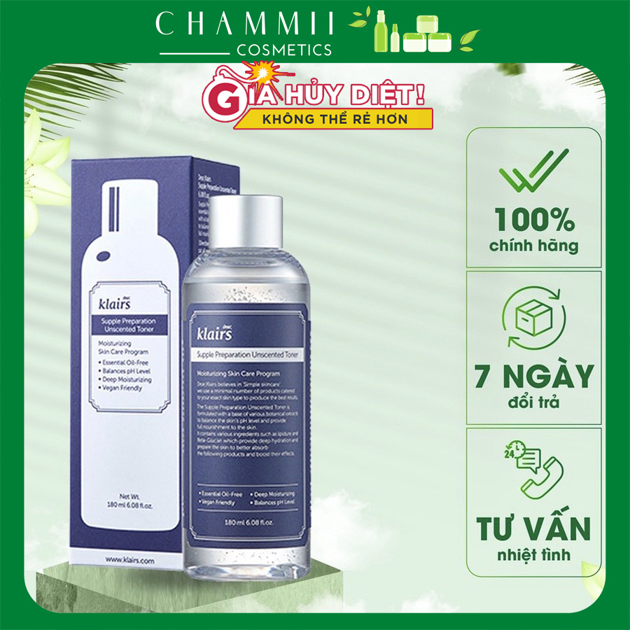 Toner Hoa Hồng Không Mùi Dear Klairs Supple Preparation Unscented Toner 180ml làm sáng da căng bóng và mềm mịn phục hồi da tổn thương