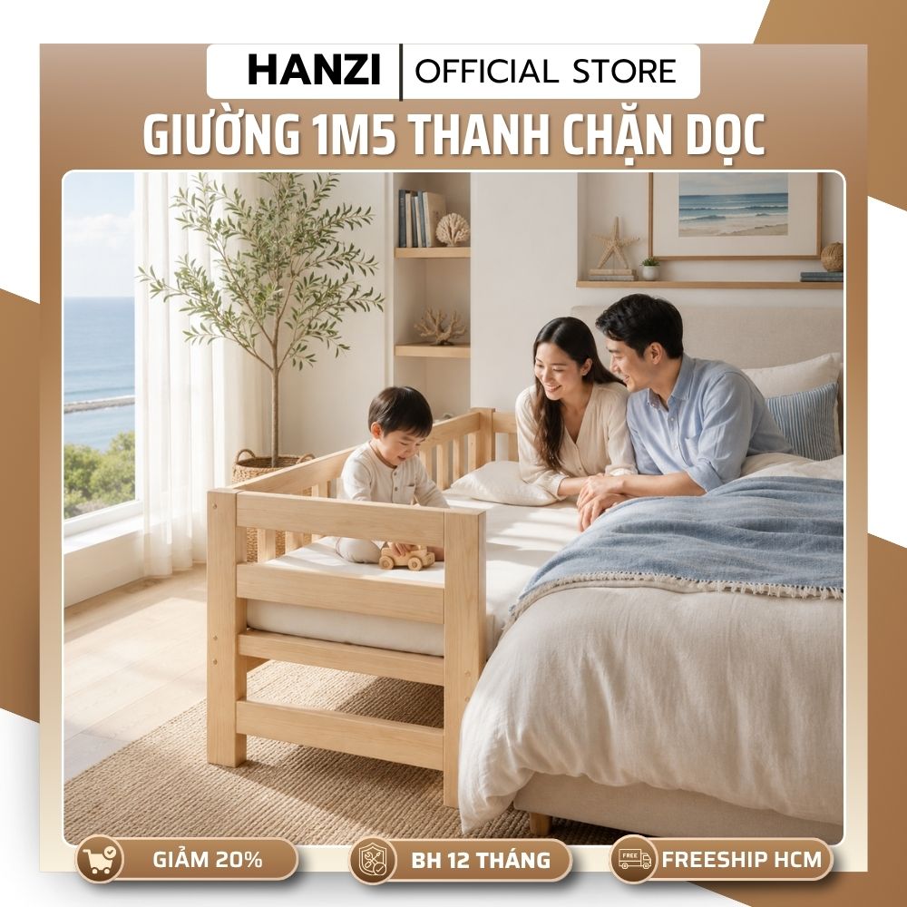 Giường Trẻ Em Ghép 1m5 Pallet Gỗ Thông Có 2 Thanh Dọc, Thiết Kế Thấp An Toàn, Dễ Sử Dụng, Cho Bé Ngủ Riêng