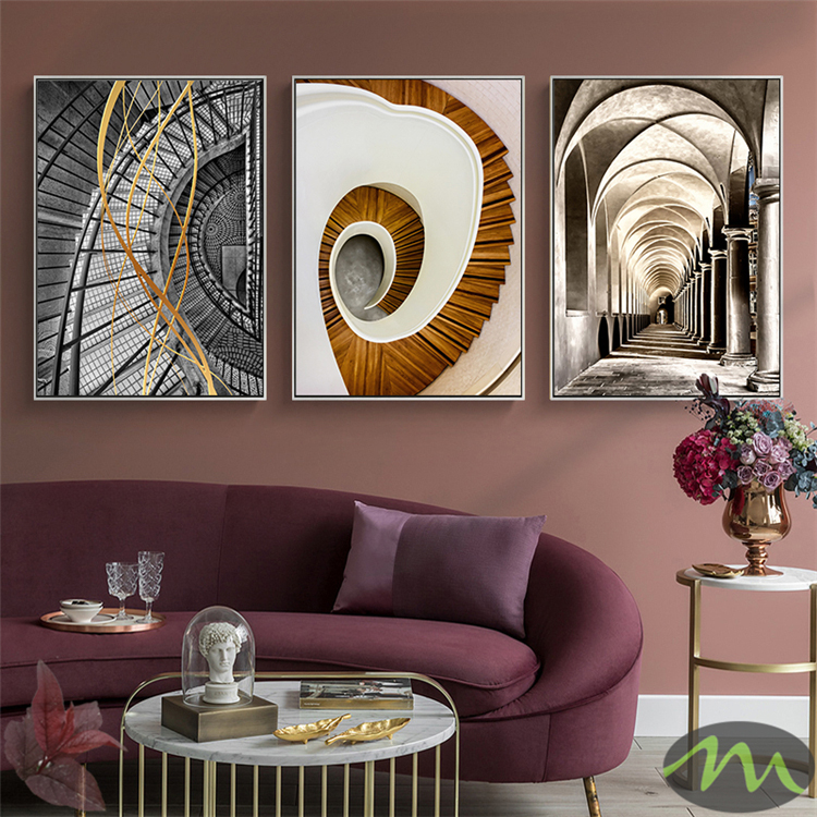 Tranh treo trang trí tường hình cầu thang, công trình kiến trúc, combo 3 tranh canvas treo tường, tranh decor siêu xinh đẹp hơn tranh dán tường