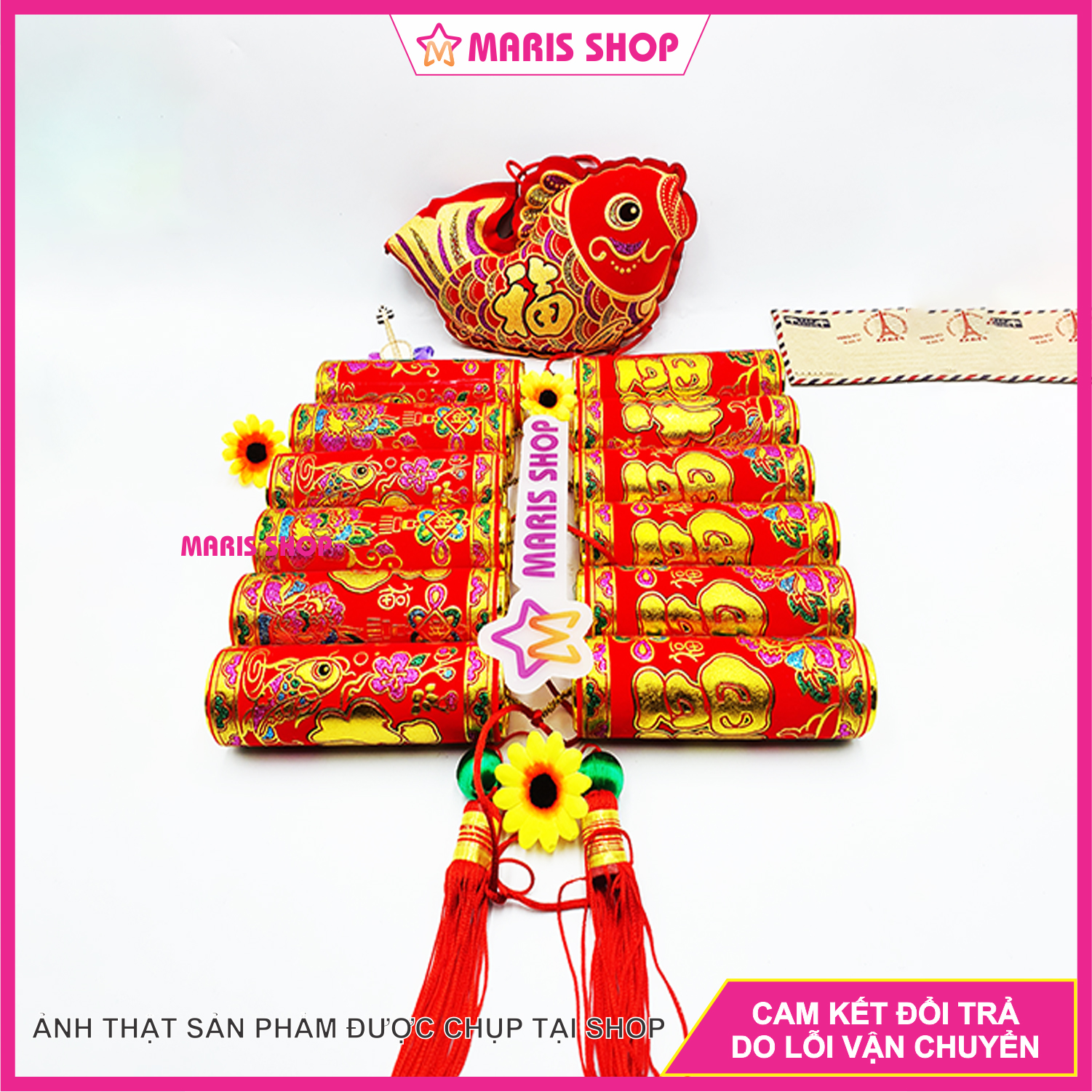 Dây pháo giả bọc nhung trang trí Tết hình cá chép nhiều kích thước