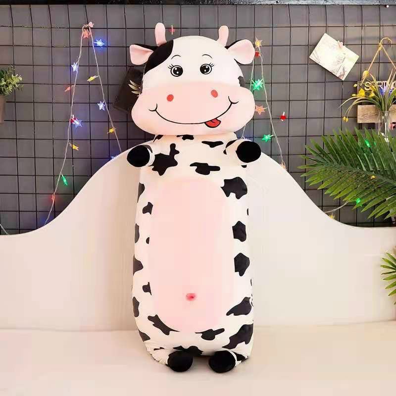 Gấu bông gối ôm thú nhồi bông bò sữa vải nhung mềm mịn lót bông gòn căng tròn