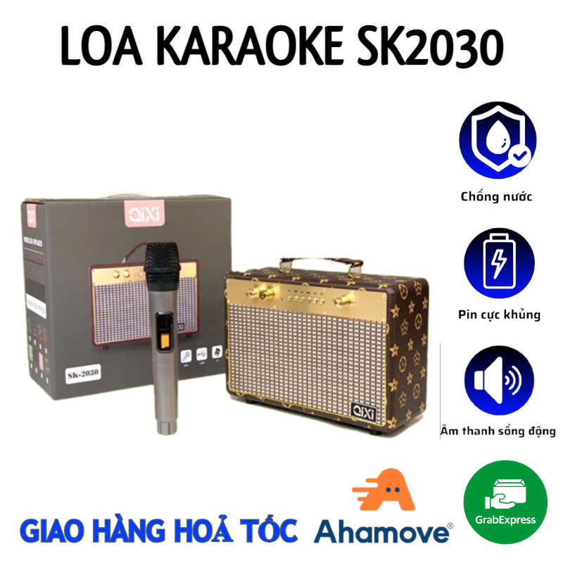 Loa karaoke bluetooth qixi sk-2030 tặng kèm micro không dây hát cực nhẹ, loa karaoke sk2030 xách tay hát karaoke gia đình công suất tổng 40w, loa sk2027 kết nối bluetooth 5.0 bass cực mạnh