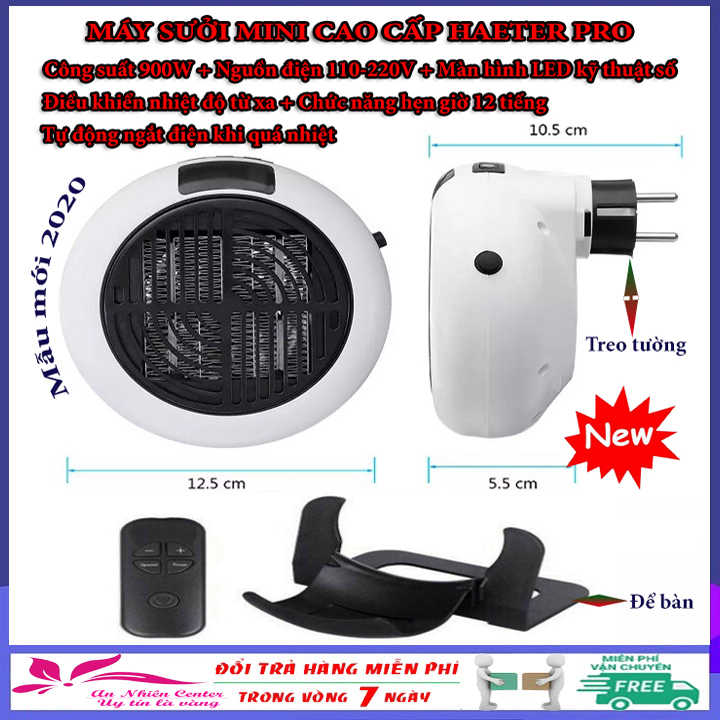 Máy sưởi mini, quạt sưởi mini treo tường hoặc để bàn HEATER PRO công suất 900W, màn LED kỹ thuật số, điều khiển nhiệt độ từ xa, máy sưởi ấm mini, máy sưởi tay mini dùng cho văn phòng, phòng khách, phòng ngủ, nhà tắm