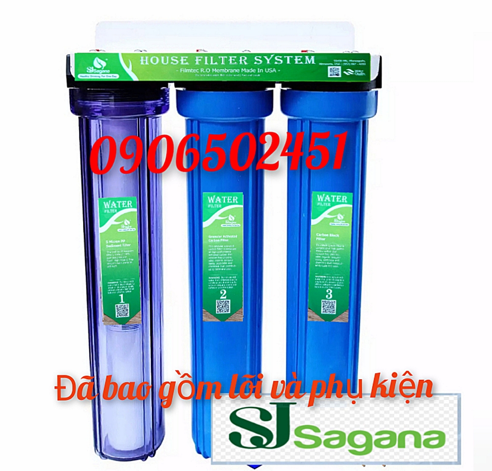 Bộ lọc tổng , bộ lọc đầu nguồn nước sinh hoạt  gia đình - bộ lọc thô , lọc hồ cá, lọc ăn uống tắm rửa giặt giũ  ...3 cấp  cấp 20Inch 1 trong 2xanh