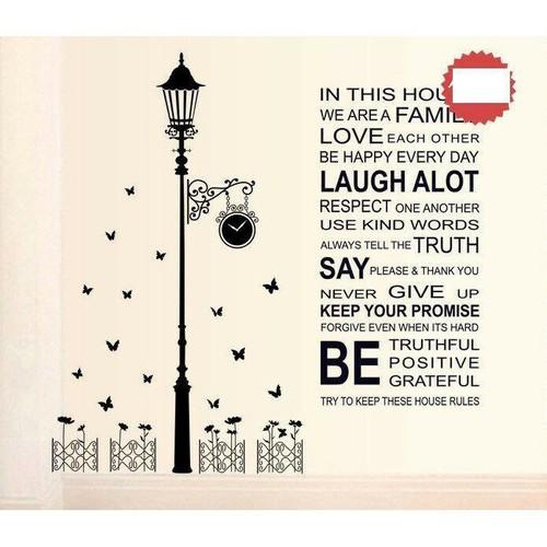 Combo 2 bức decal dán tường mẫu cột đèn kết hơp chữ phong cách