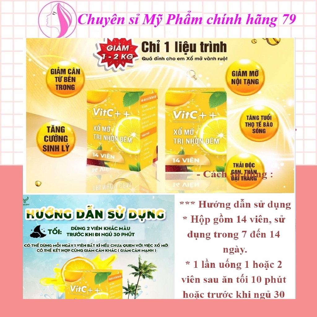 Giảm mỡ bụng, detox giảm cân, Viên uống xổ mỡ detox VitC ++ Hộp 14 viên hiệu quả sau 1 liệu trình