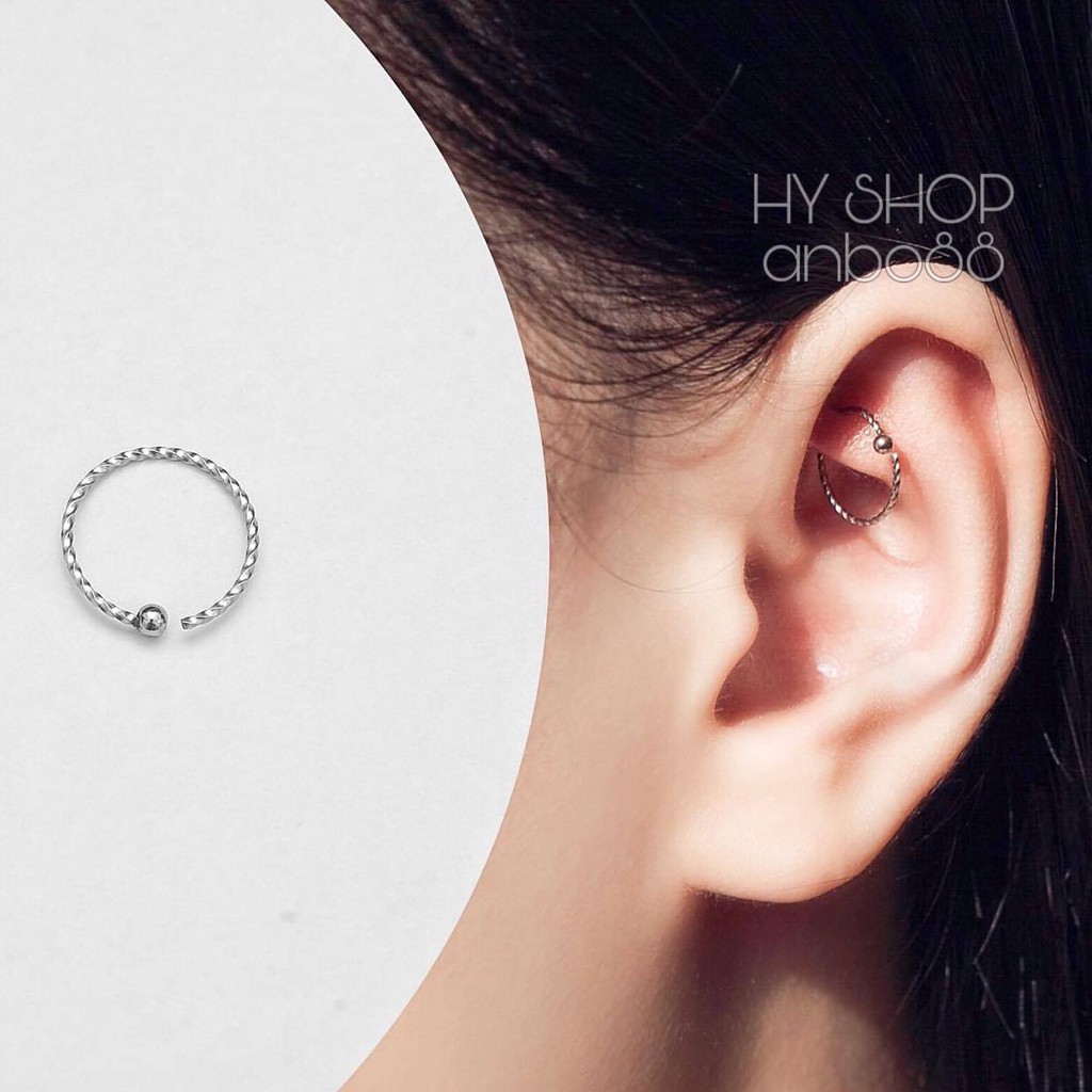 Khuyên Tai Titan Mini Hoop With Ball Tròn Nhỏ Cá Tính Thép Y Tế Siêu Bền Không Dị Ứng Không Gỉ Unisex Bts