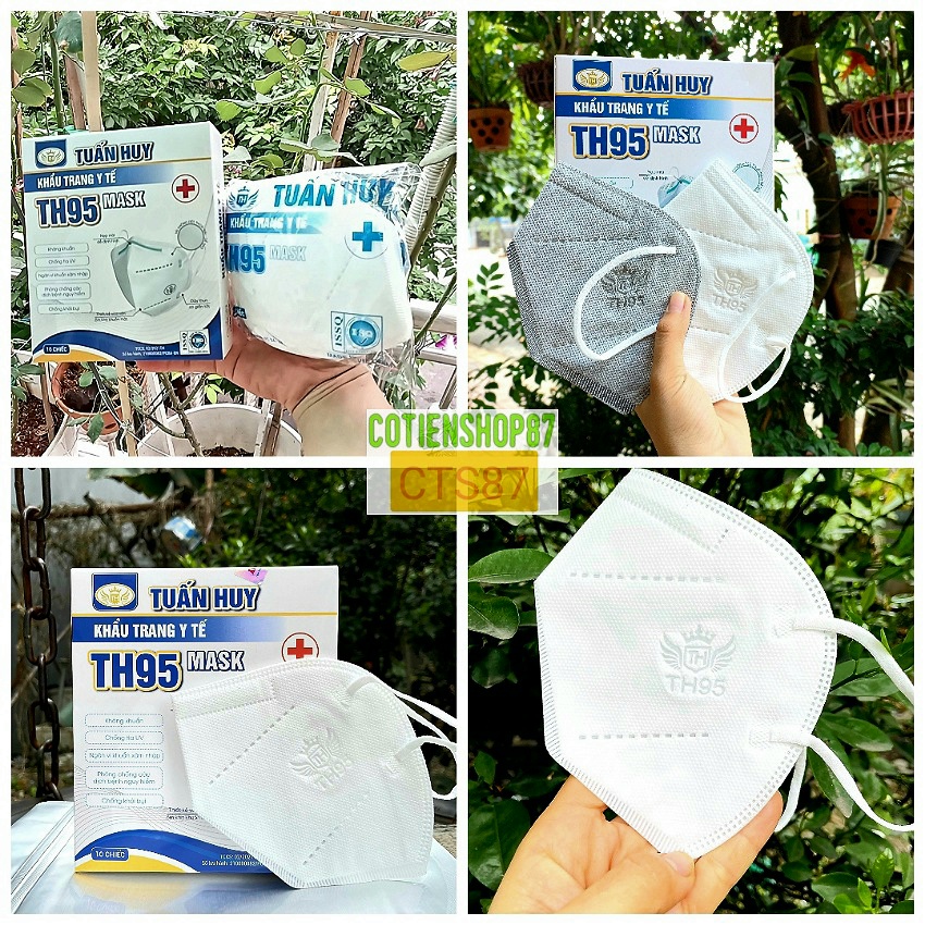 Khẩu trang N95 Tuấn Huy, hộp 10 cái, 5 lớp kháng khuẩn 95%, dây đeo co dãn, form đẹp nhiều màu, cotienshop87