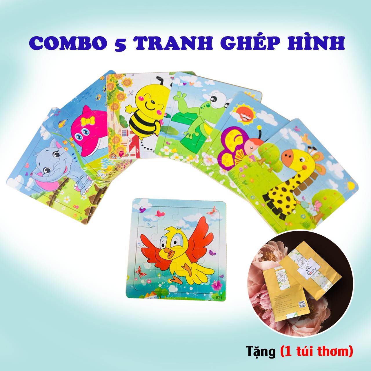 Bộ 5 tranh ghép hình gỗ, đồ chơi ghép hình gỗ, đồ chơi bằng gỗ cho bé, đồ chơi làm bằng gỗ, tranh con vật đáng yêu, tranh ghép hình 16 chi tiết, bộ ghép hình 16 miếng