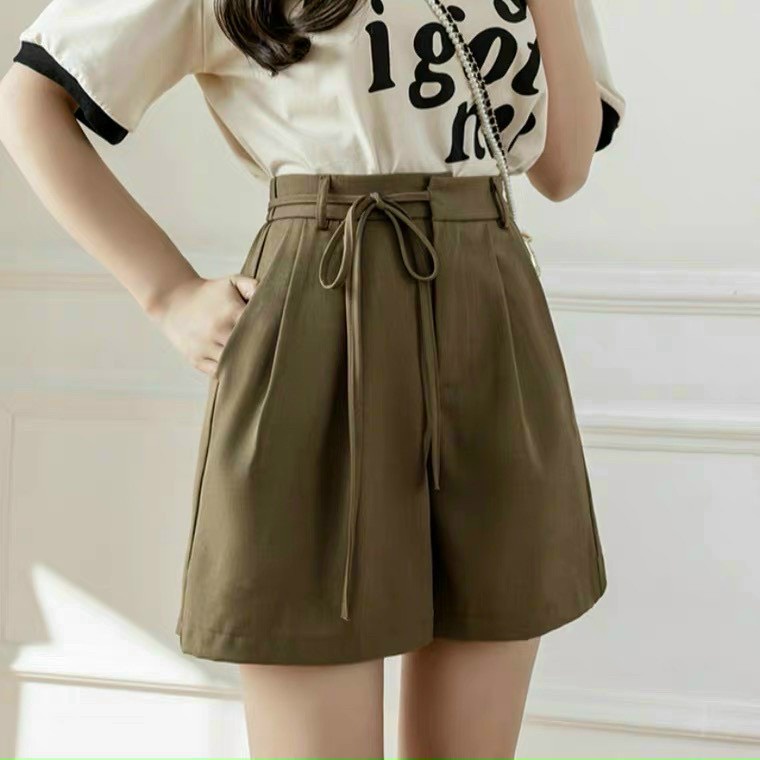 Quần short nữ cạp cao quần sooc nữ ống rộng cột dây nơ eo chất Ruby mềm mịn