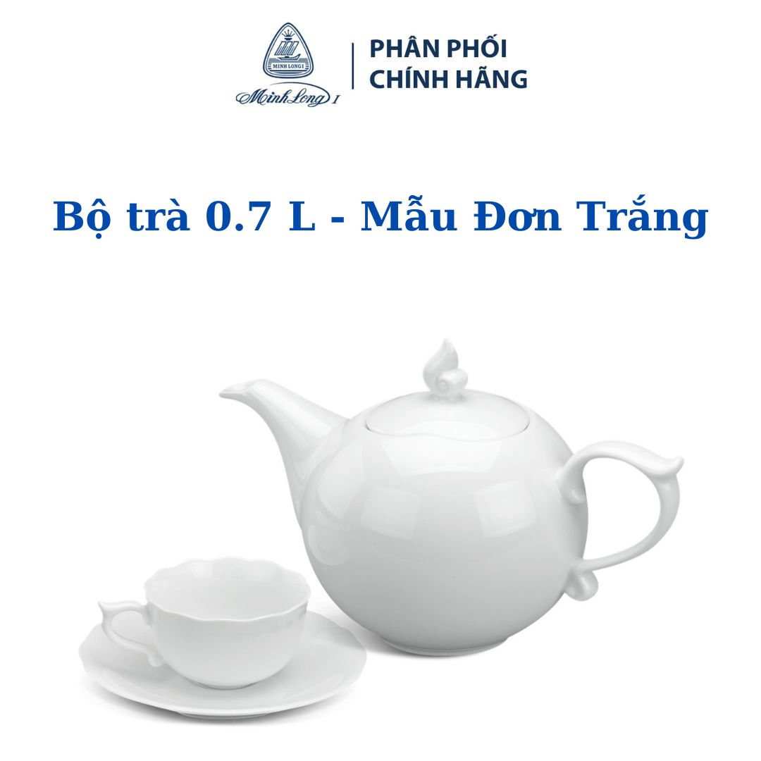 Bộ ấm trà gốm sứ cao cấp minh long 0.7 l mẫu đơn trắng hàng đẹp, sang trọng đãi khách, quà tặng - 6 tách