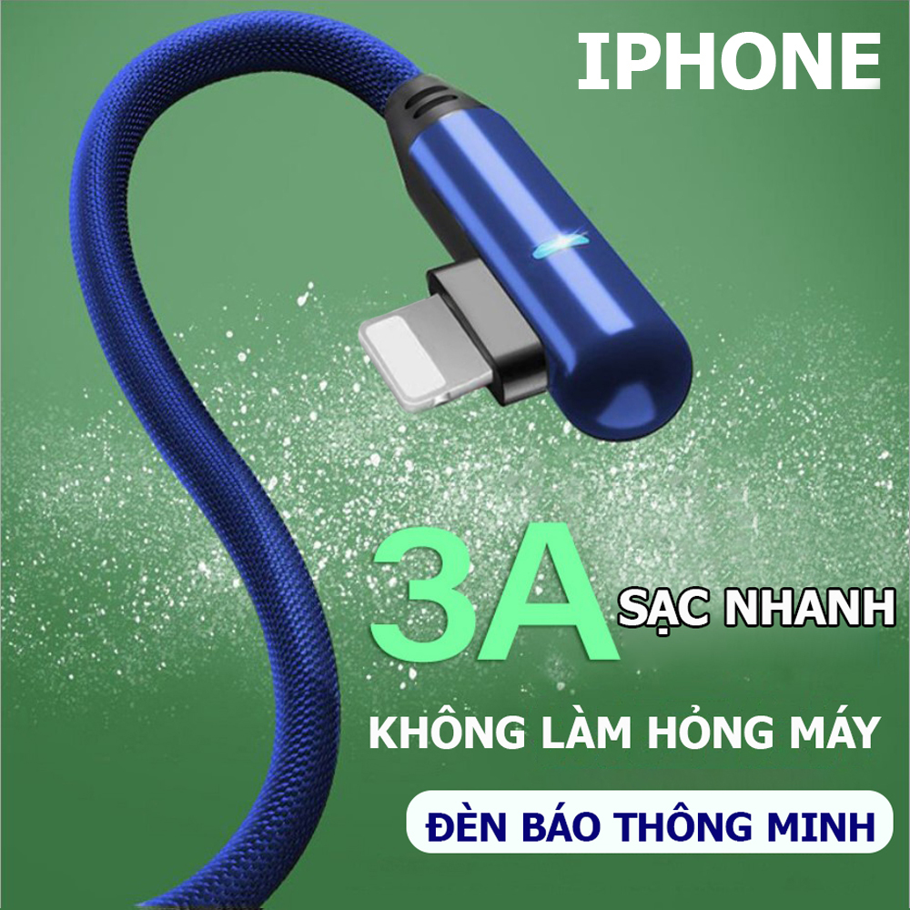 Cáp sạc nhanh có đèn Led dành cho điện thoại, dây sạc Iphone, micro USB, Type C