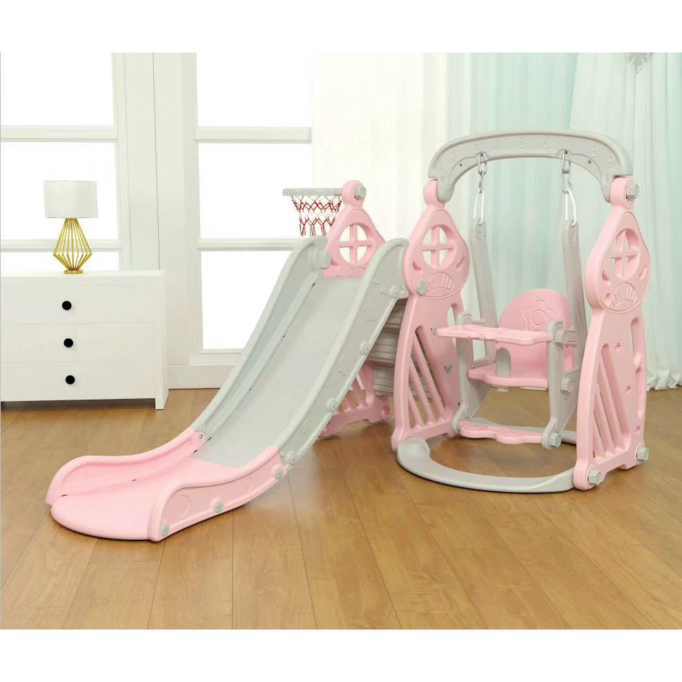 Cầu trượt cho bé - cầu trượt xích đu - mẫu lâu đài cao cấp máng dài