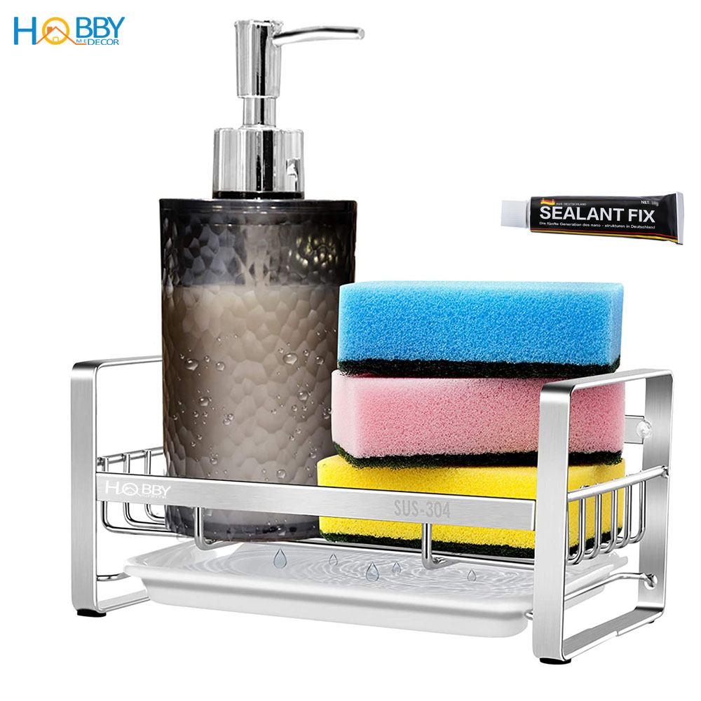 Kệ để đồ rửa bát có khay hứng nước inox 304 dán tường Hobby Home Decor KRC1