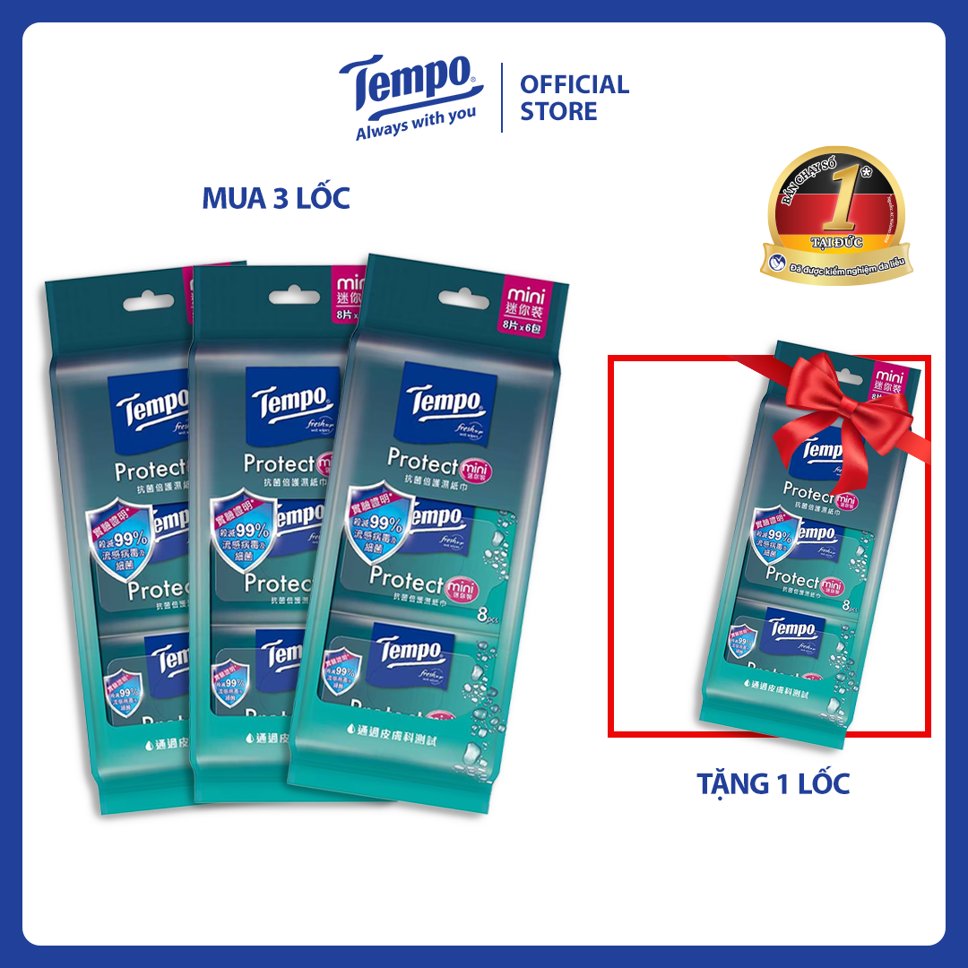 Khăn giấy ướt Mini Tempo Protect Ngăn Ngừa Vi Khuẩn cao cấp