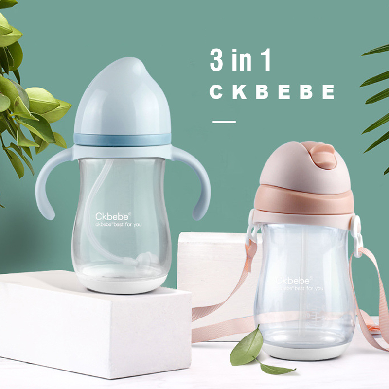 Bình tập uống nước cho bé có dây đeo Ck Bebe 3in 1 nhựa PP 240ml