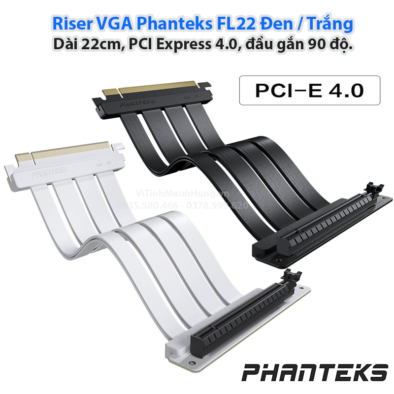 Riser VGA Phanteks FL22 Đen Trắng, dài 22cm, PCI Express 4.0