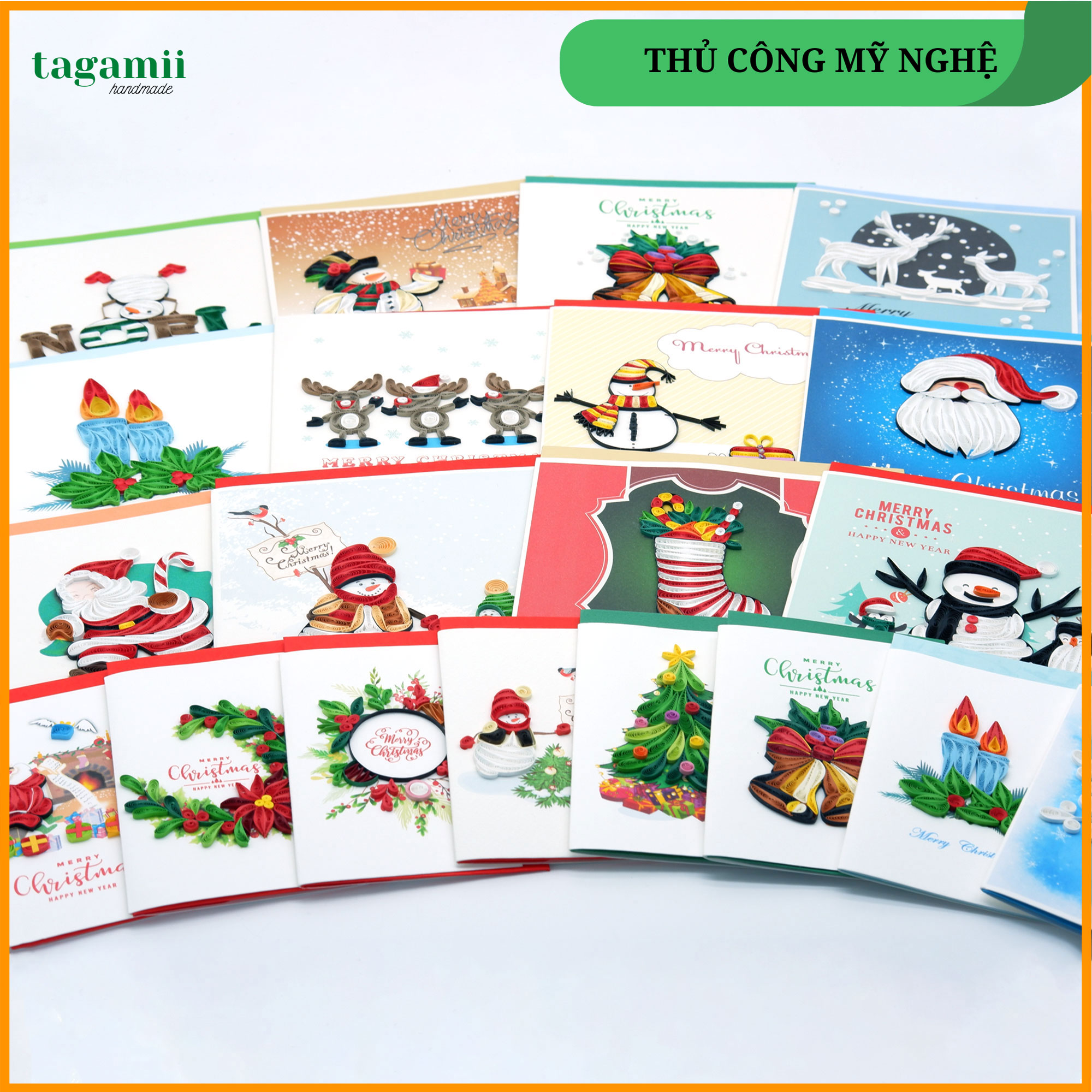 Thiệp Quilling Giấy Xoắn, Thiệp Chúc mừng Giáng Sinh, Thiệp giấy Handmade mừng Noel, Qùa tặng giáng sinh ý nghĩa 8cmx12cm và 15cmx15cm