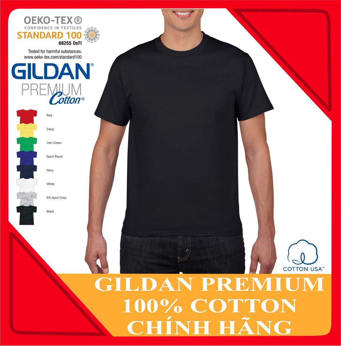 Áo thun Gildan Premium Cotton chuẩn chính hãng - 100% cotton